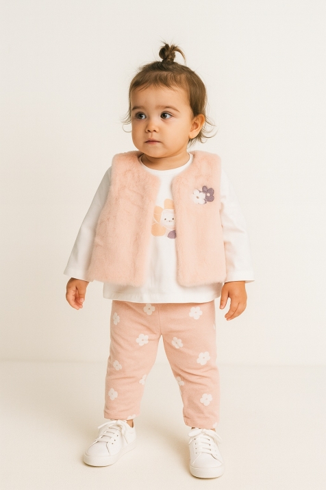 Детски комплект от 3 части с дълъг ръкав за момиче, розов цвят