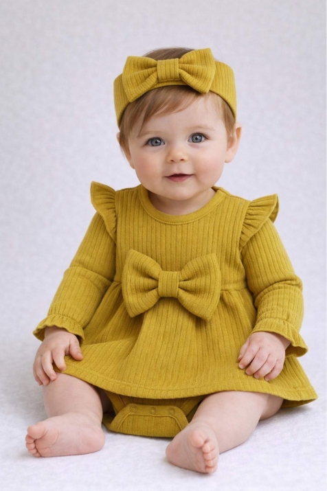 Бебешка боди рокля, зелен цвят 