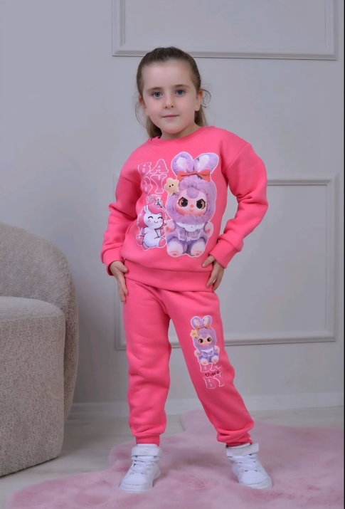 Детски комплект вата за момиче с дълъг ръкав, цвят циклама