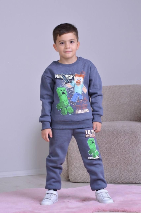 Детски комплект вата за момче с дълъг ръкав,тъмно сив цвят