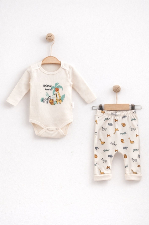 Детски комплект за момче с дълъг ръкав, бежов цвят