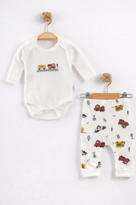 Детски комплект за момче с дълъг ръкав, цвят екрю