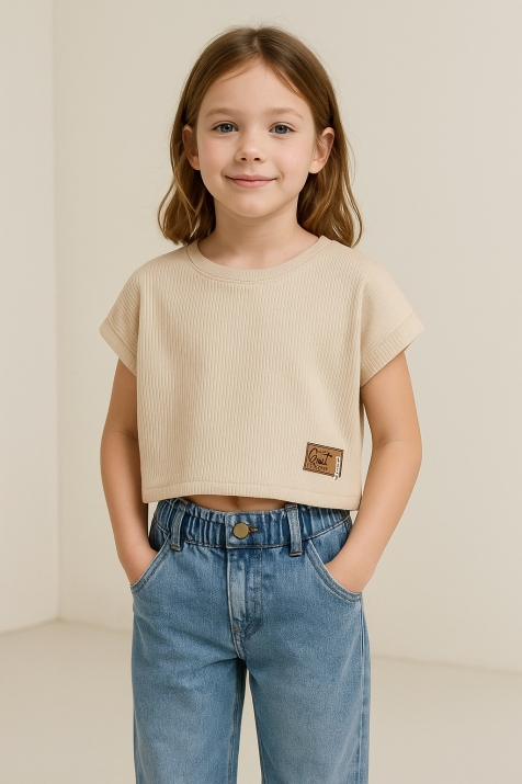 Детска тениска момиче, бежов цвят
