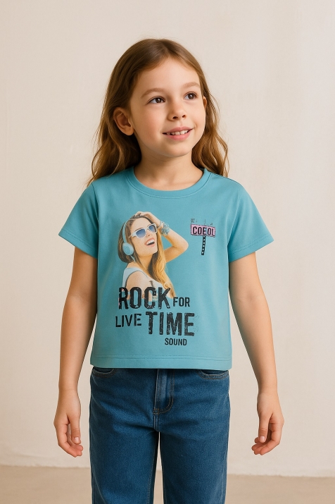 Детска тениска момиче, зелен цвят