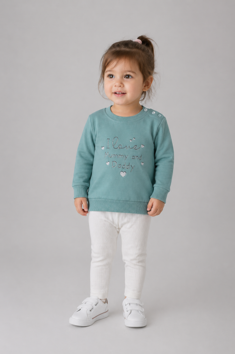 Детска блуза момиче дълъг ръкав с надпис, зелен цвят