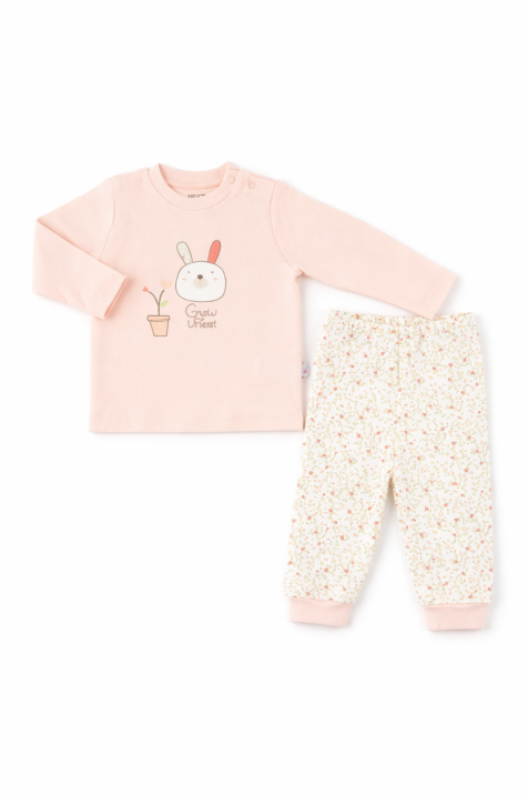 Бебешка пижама за момиче с дълъг ръкав, розов цвят 