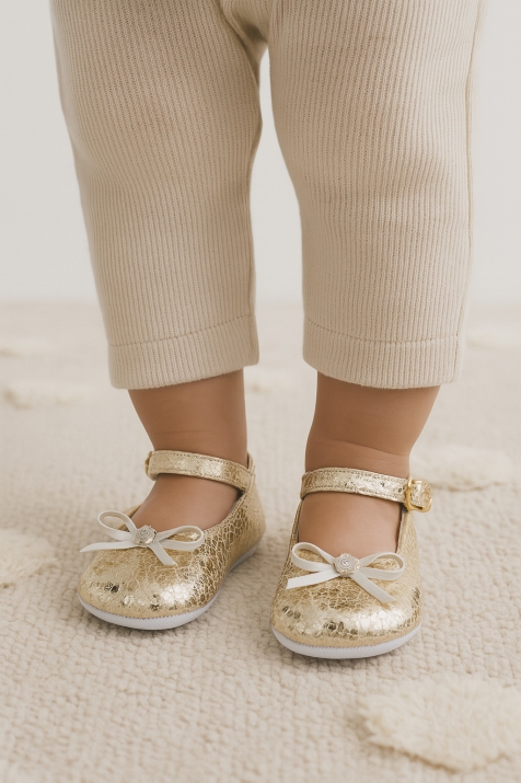 Бебешки декоративни обувки за момиче, златист цвят