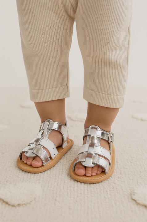 Бебешки декоративни обувки за момиче, сребрист цвят