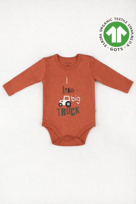 Бебешко боди органичен памук за момче с дълъг ръкав, оранжев цвят  