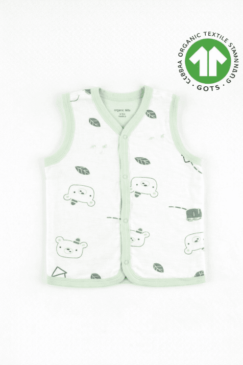 Детски елек органичен памук, светло зелен цвят 
