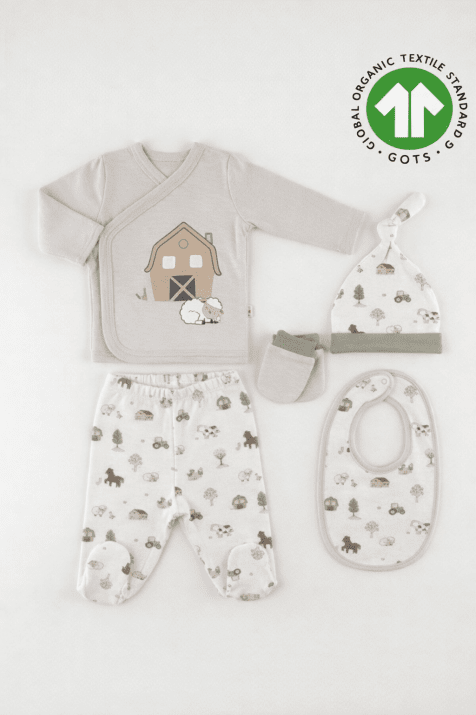 Бебешки комплект за изписване 5 части, бежов цвят 