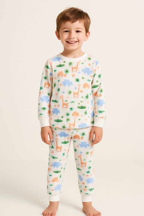 Детска пижама дълъг ръкав,бял цвят