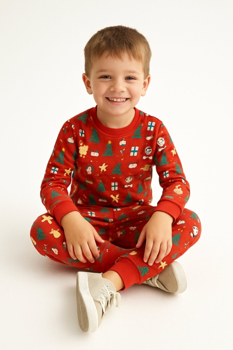 Детска пижама с дълъг ръкав Коледа,червен цвят
