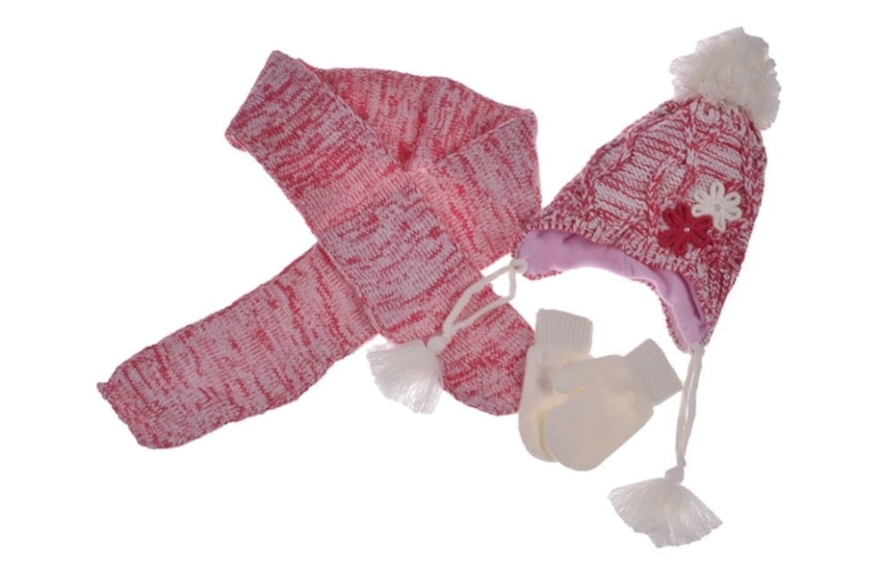 Детски комплект с шапка, шал и ръкавици момиче,  розов цвят