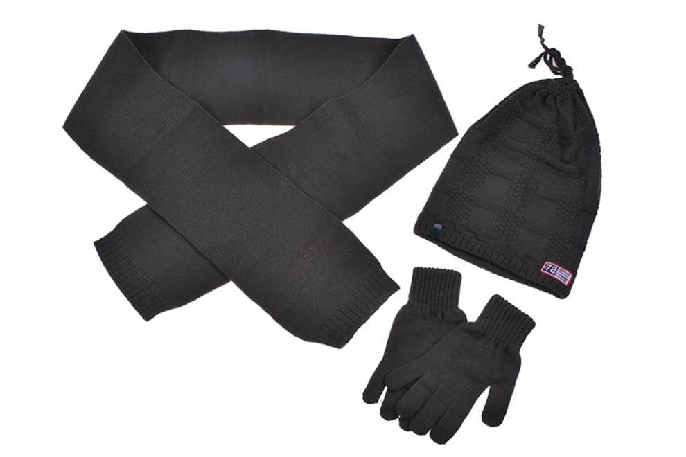 Детски комплект с шапка, шал и ръкавици момче, сив цвят