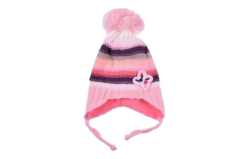 Бебешка шапка момиче, розов цвят