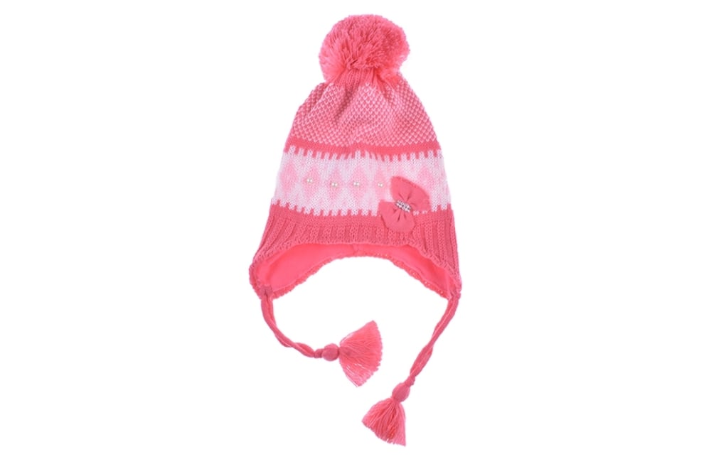Детска шапка момиче, цвят корал