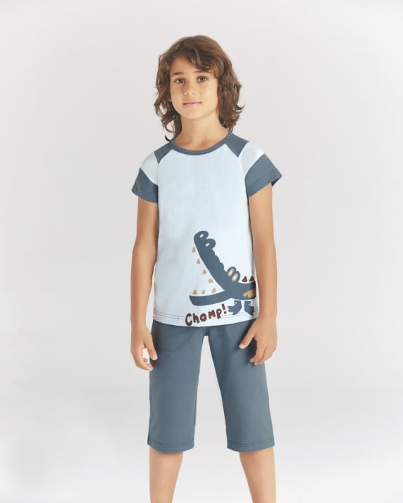 Детска пижама с къс ръкав за момче,син цвят