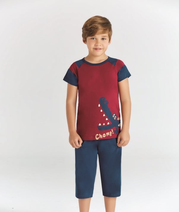 Детска пижама с къс ръкав за момче,червен цвят