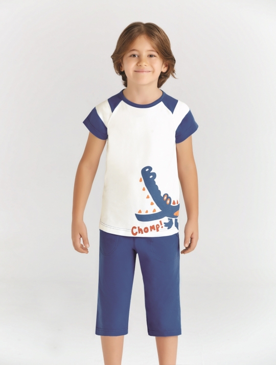 Детска пижама с къс ръкав за момче,бял цвят