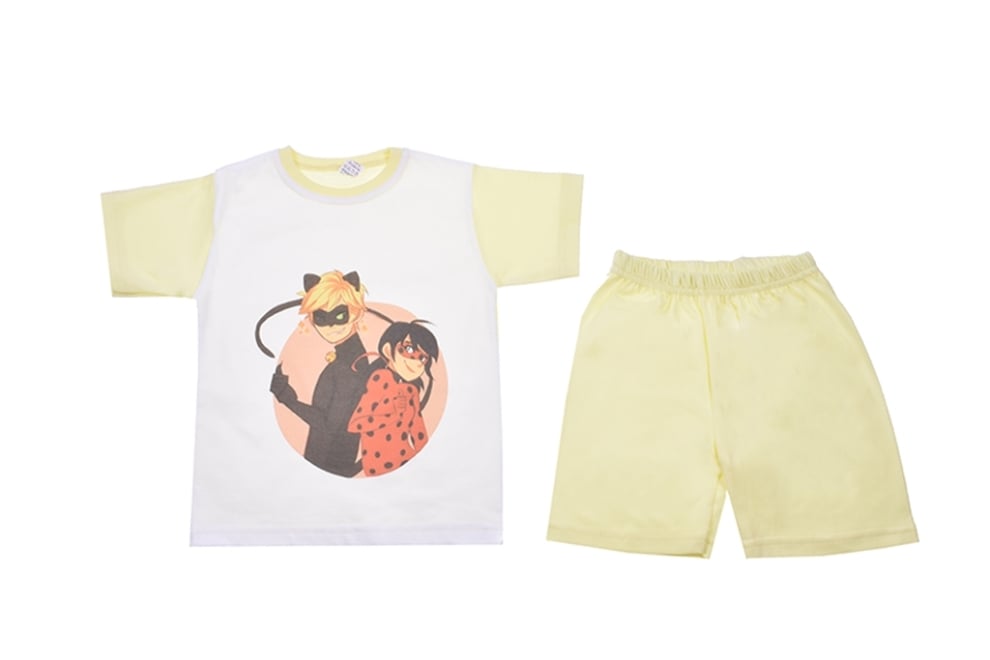 Детска пижама къс ръкав момиче, жълт цвят