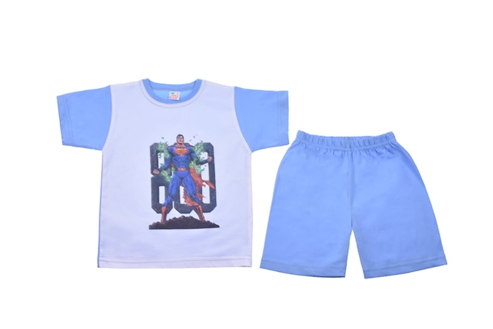 Детска пижама с къс ръкав за момче,син цвят