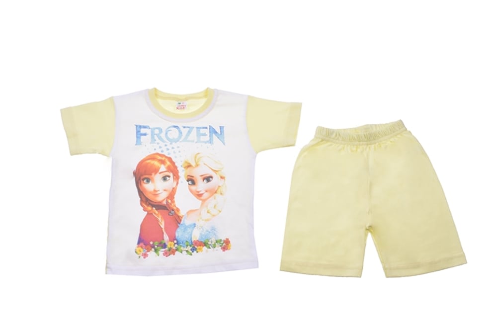 Детска пижама къс ръкав момиче, жълт цвят