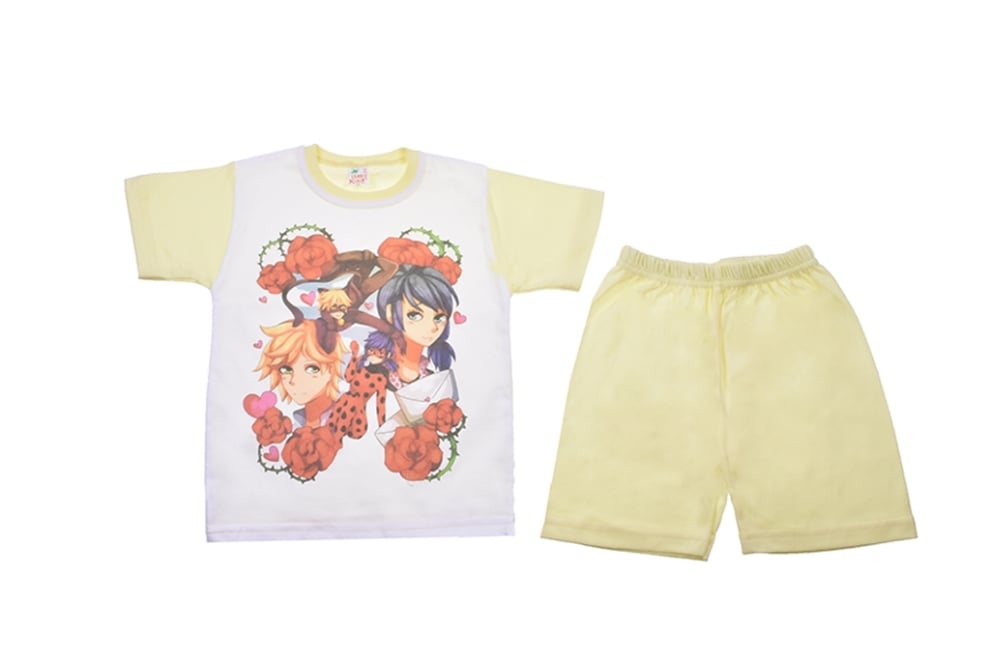 Детска пижама къс ръкав момиче, жълт цвят