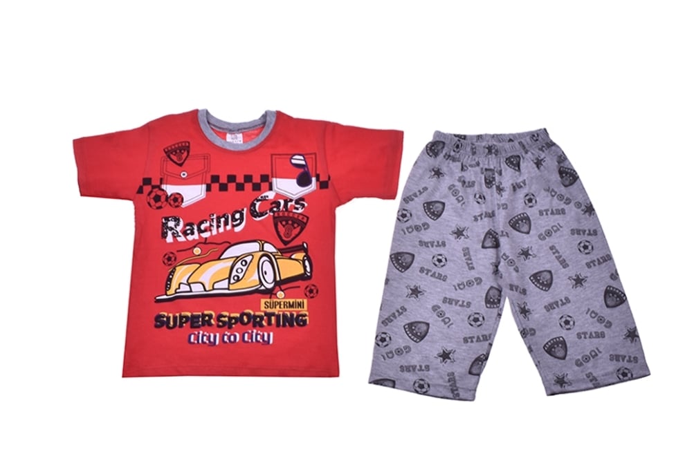 Детска пижама с къс ръкав за момче,червен  цвят