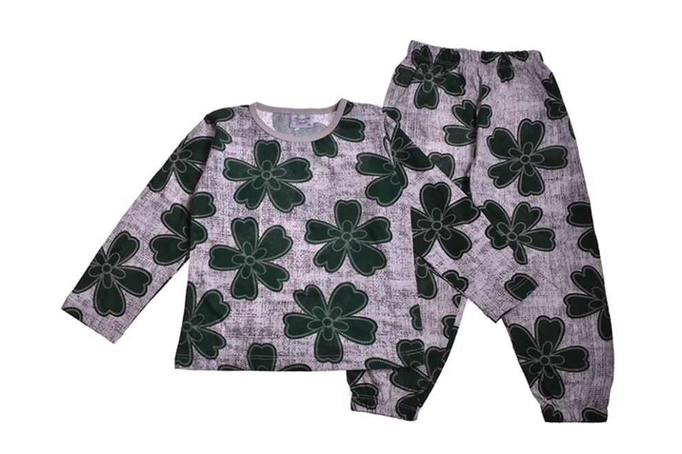 Детска пижама дълъг ръкав момиче, зелен цвят