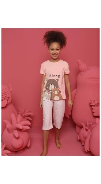 Детска пижама къс ръкав момиче Donella, светло розов цвят