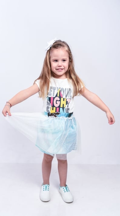 Детска пола с тюл,син цвят