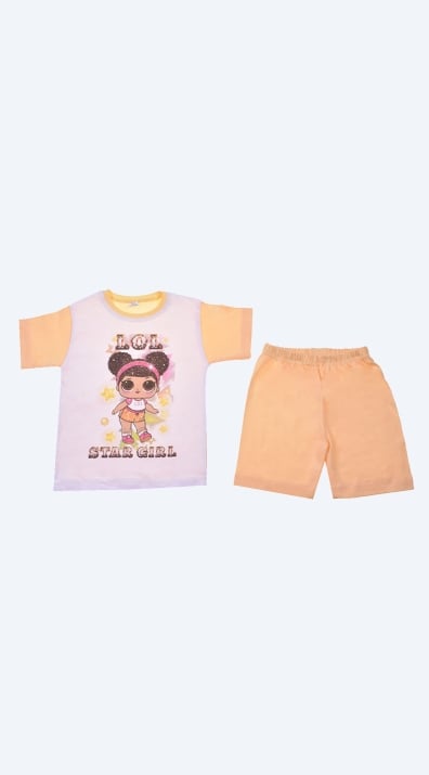 	Детска пижама къс ръкав момиче LOL, жълт цвят