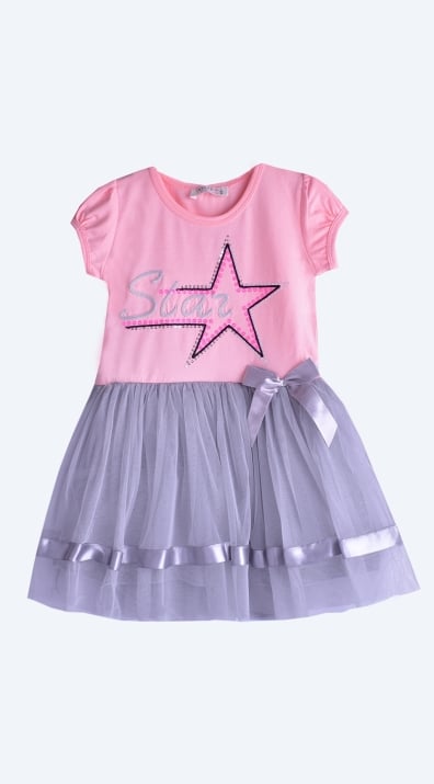 Детска рокля къс ръкав, розов цвят.