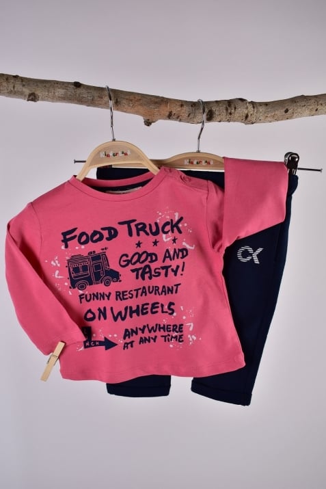 Детски комплект момче дълъг ръкав, розов цвят