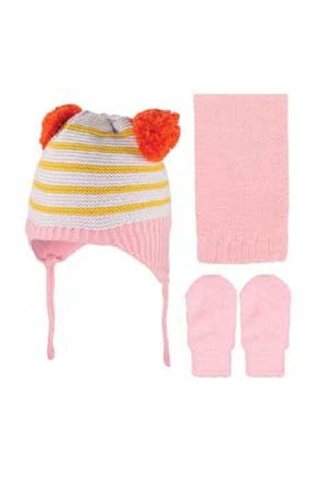 Бебешки комплект с шапка, шал и ръкавици момиче, розов цвят
