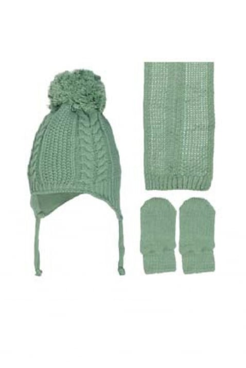 Бебешки комплект с шапка, шал и ръкавици момиче, зелен цвят