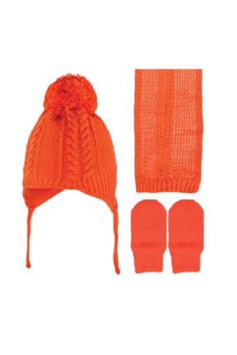 Бебешки комплект с шапка, шал и ръкавици момиче, оранжев цвят