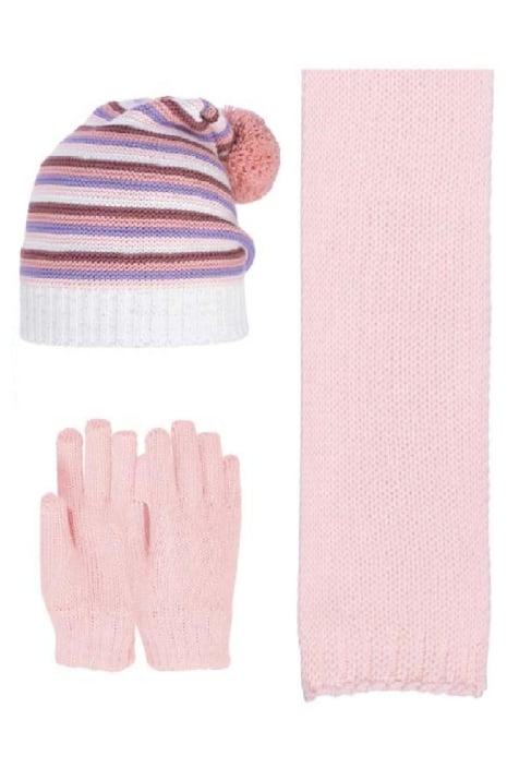 Детски комплект с шапка, шал и ръкавици момиче, светло розов цвят