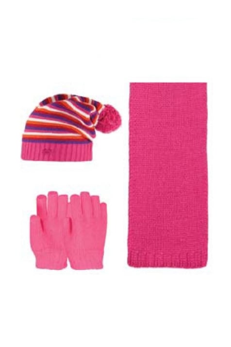 Детски комплект с шапка, шал и ръкавици момиче, цикламен цвят