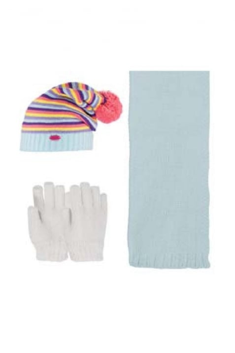 Детски комплект с шапка, шал и ръкавици момиче, син цвят