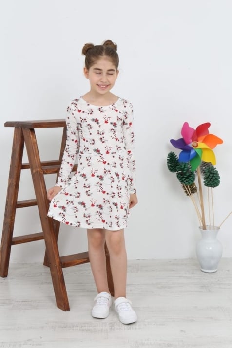 Детска рокля дълъг ръкав, цвят екрю