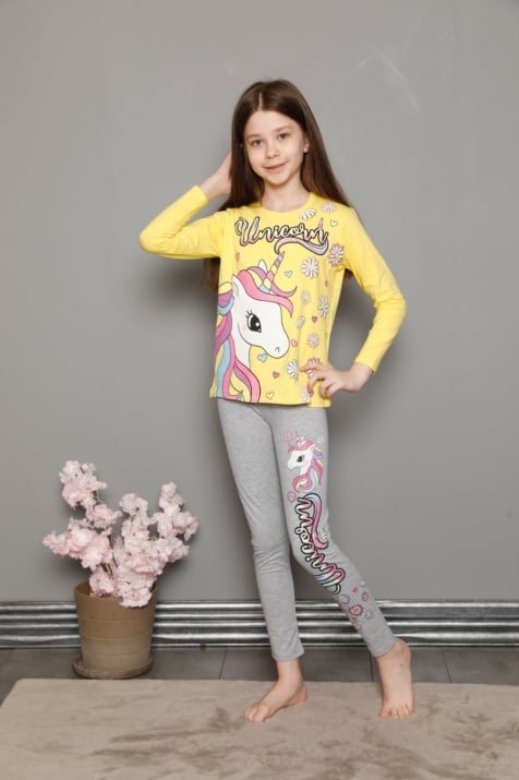 Детска пижама момиче дълъг ръкав, жълт цвят