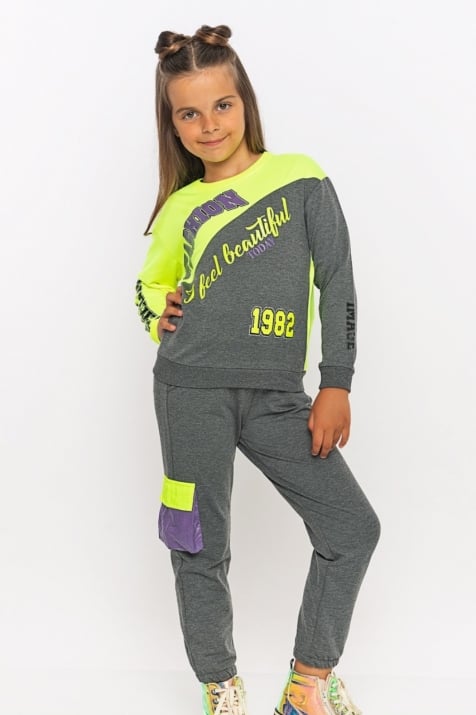 Детски комплект момиче дълъг ръкав , зелен цвят