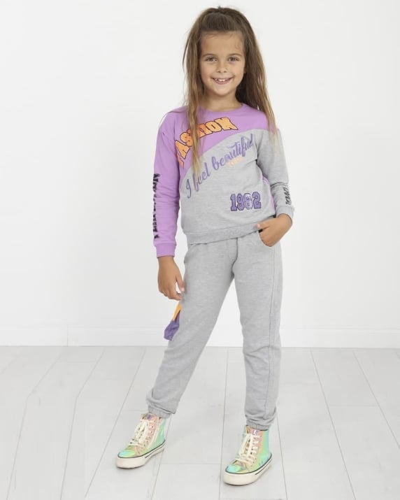 Детски комплект момиче дълъг ръкав, лилав цвят