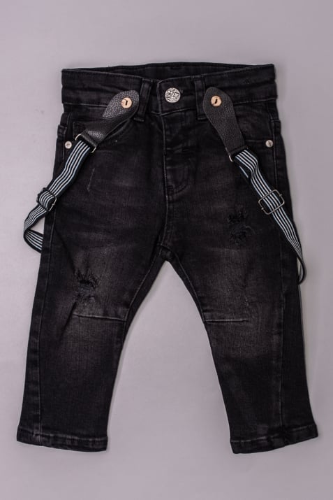 Детски дънки момче с тиранти, тъмно сив цвят