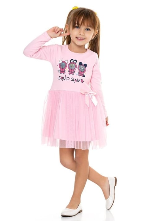 Детска рокля дълъг ръкав, розов цвят