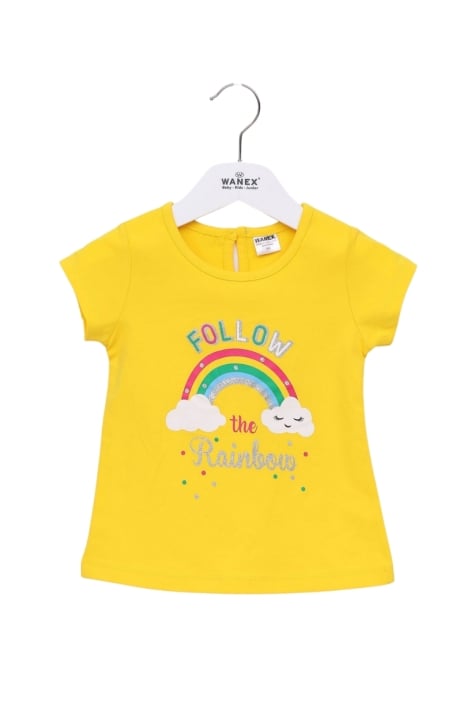Бебешка тениска момиче с дъга, жълт цвят