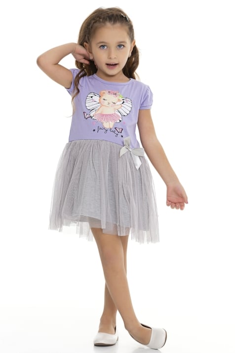 Детска рокля къс ръкав, лилав цвят