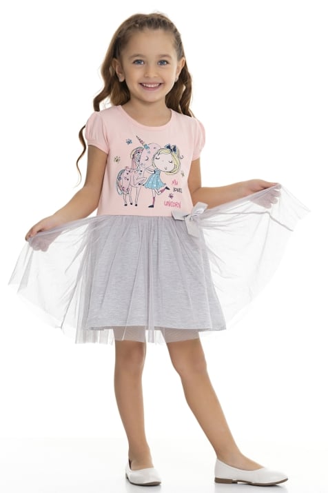 Детска рокля къс ръкав, розов цвят